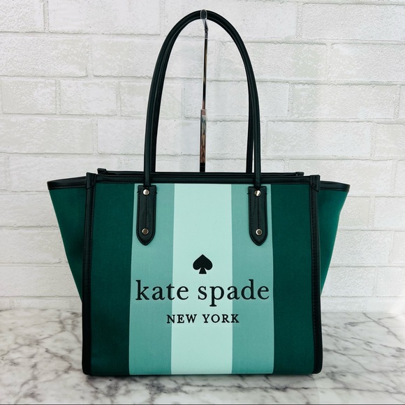 ❗️Sold❗️Kate Spade Plaid Green Stripe Ella Tote - Picture 2 of 9